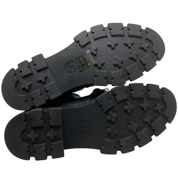 NEW Michael Kors Scarlett Black Leather Silver Chain Detail Boots Sz 7 Lug Sole - Picture 10 of 12